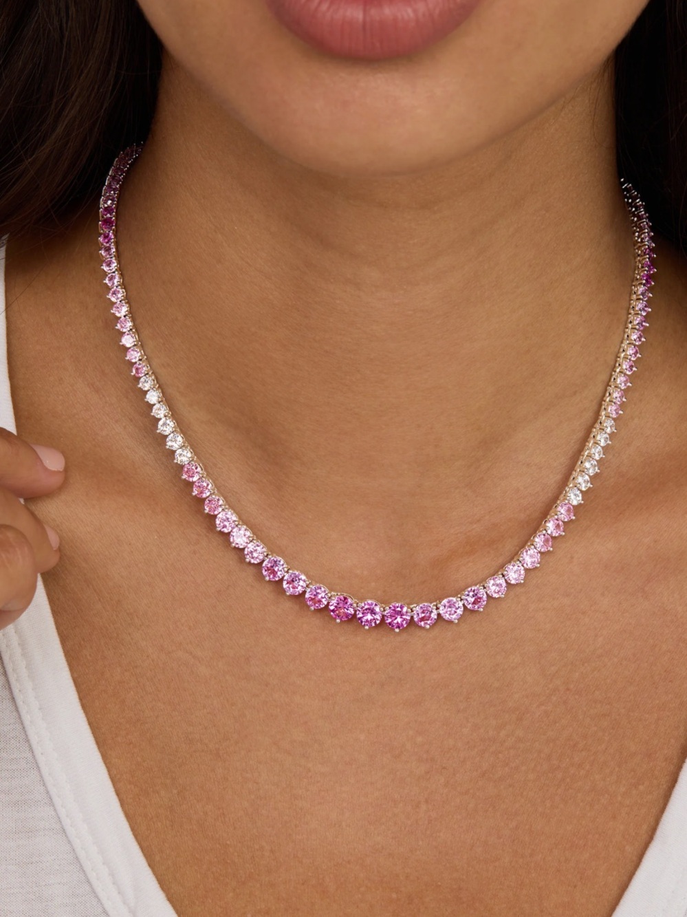 NWT Melinda Maria Silver “Not Your Basic Graduated Ombré Tennis Necklace”